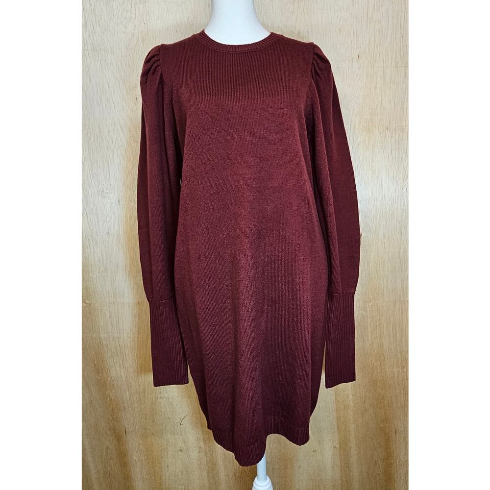 WAYF Burgandy Puff Long Sleeve Sweater Dress NWT‎ Size Small